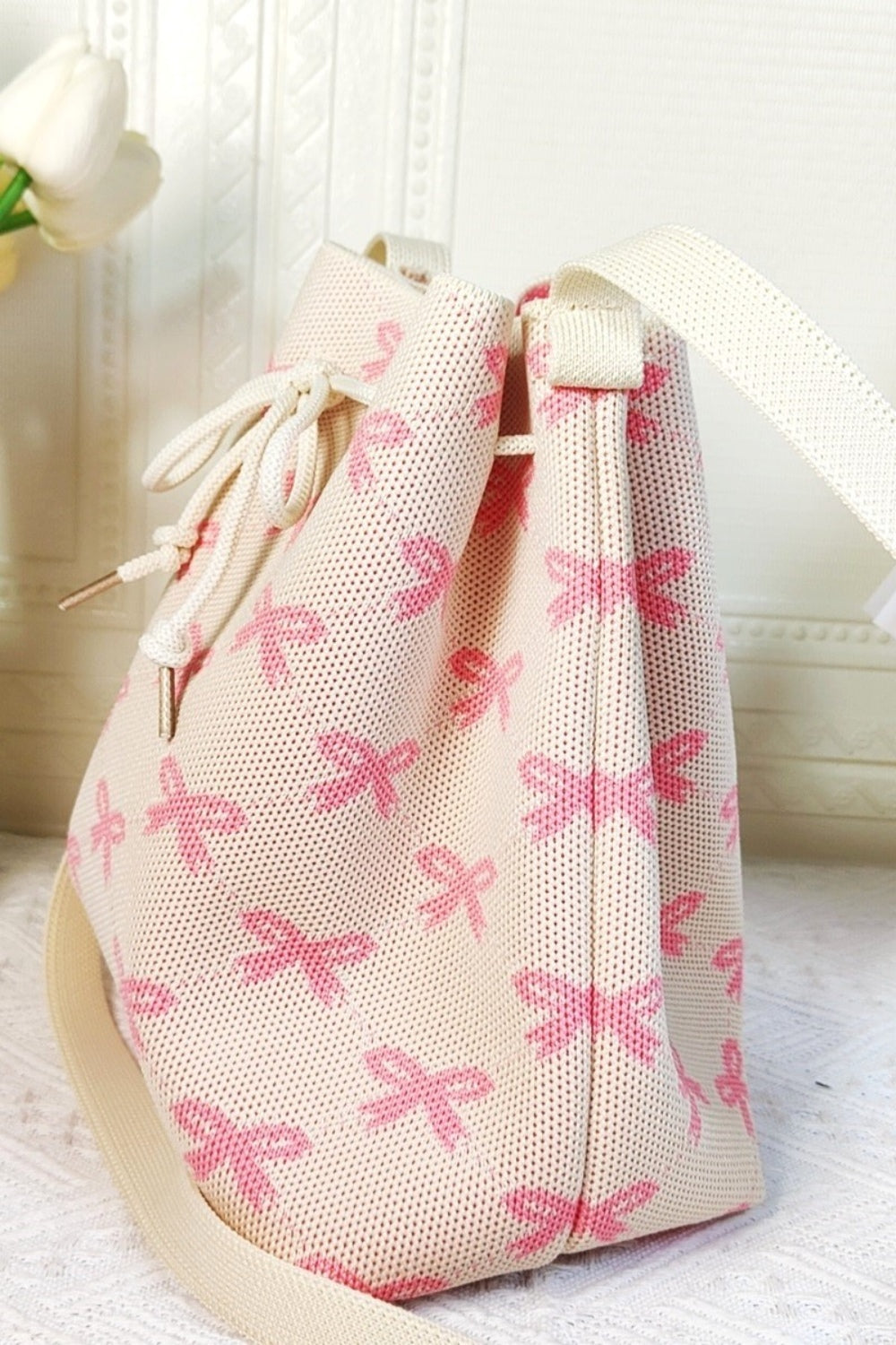 Zenana Ribbon Bowknot Pattern Crossbody Bucket - JassyBae