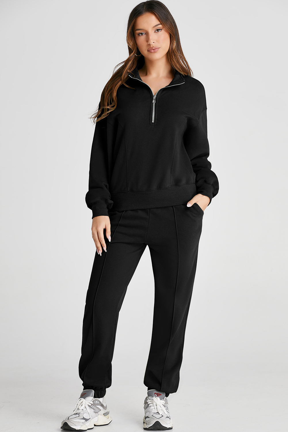 Half Zip Long Sleeve Top and Joggers Active Set