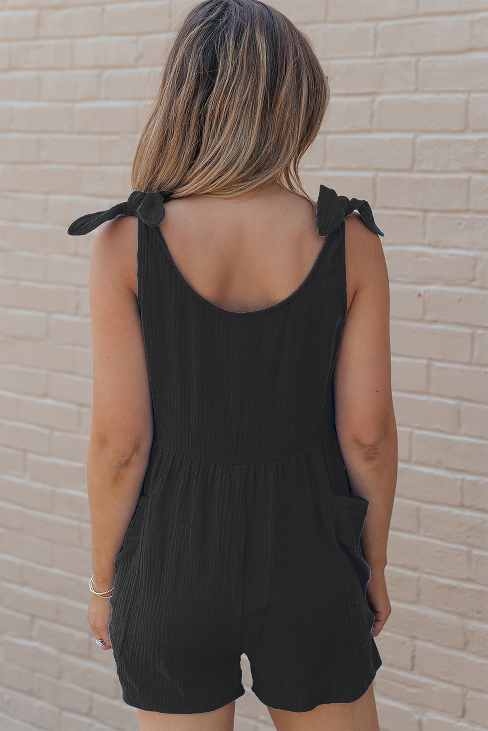 Scoop Neck Tie Shoulder Romper - JassyBae