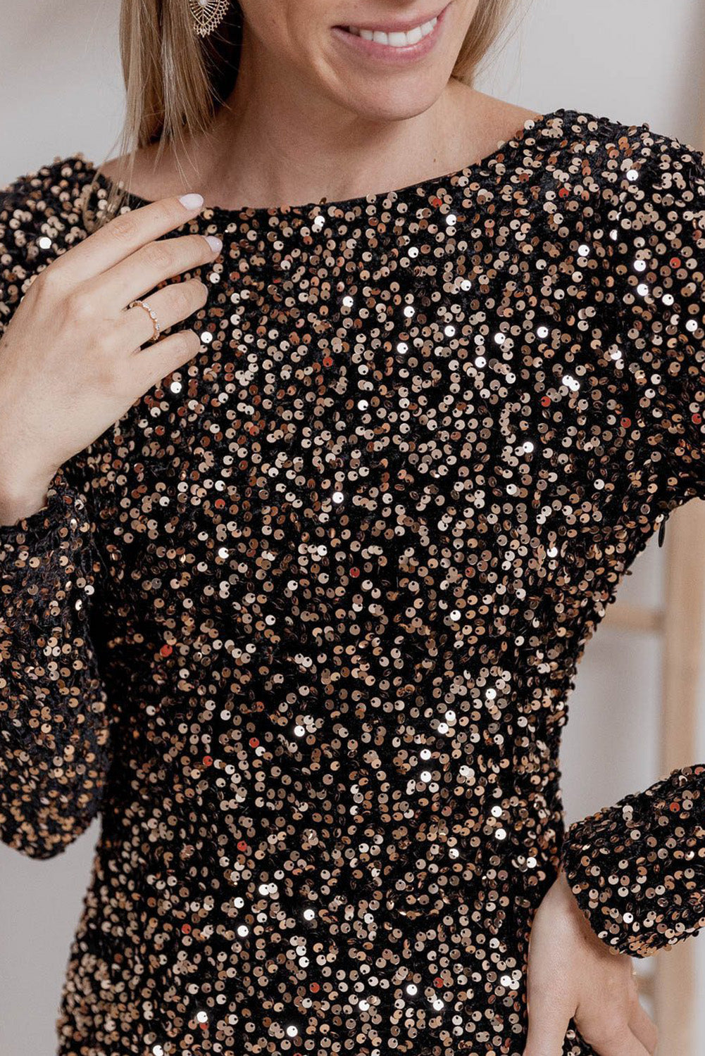 Sequin Crew Neck Dress