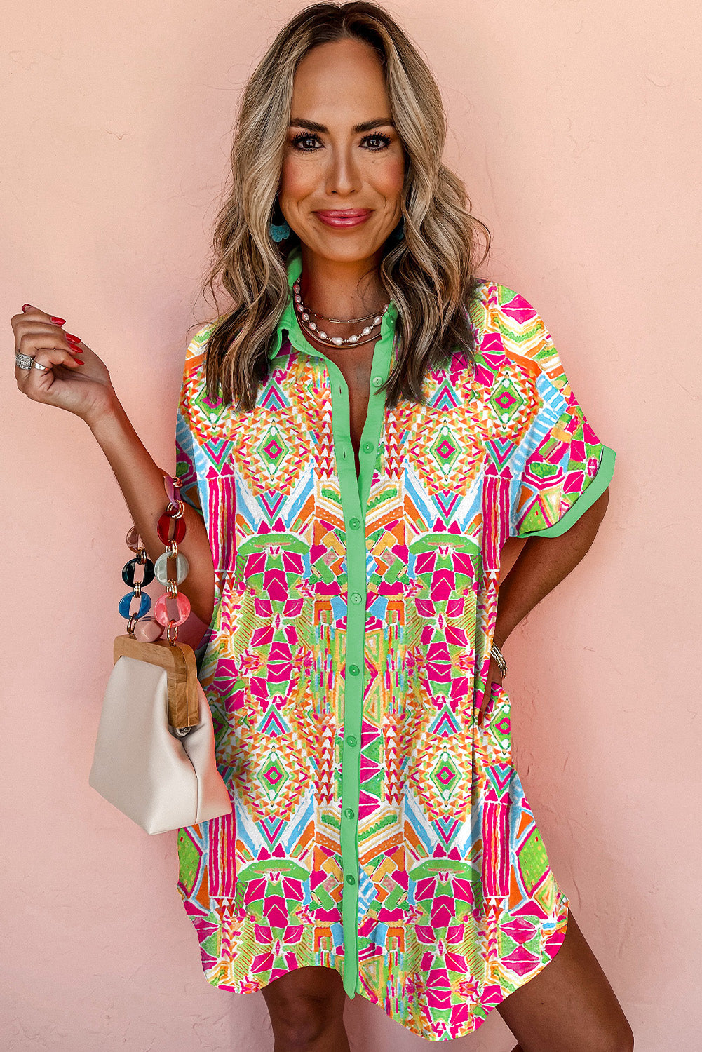 Orange Geometric Shirt Dress