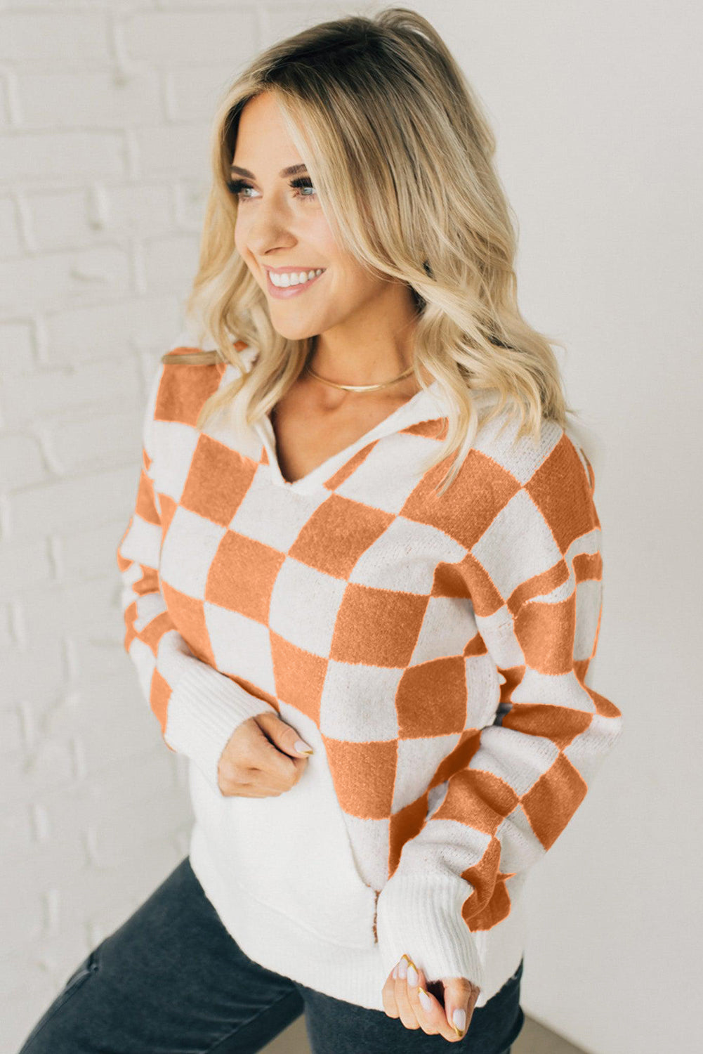 Gold Flame Checkered Sweater