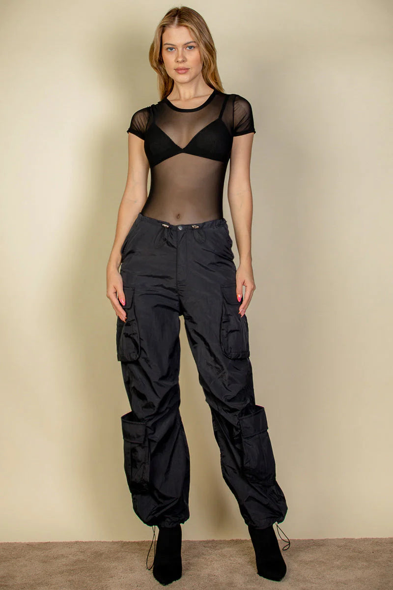 Drawstring Runched Parachute Pants