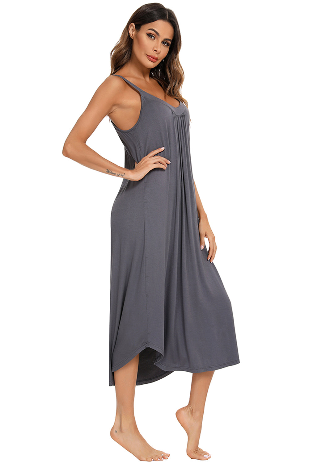 V-Neck Midi Lounge Dress - JassyBae