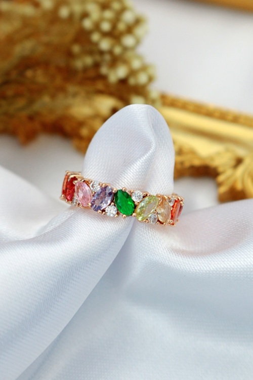 18K Rainbow Swarovski Eternity Band Ring