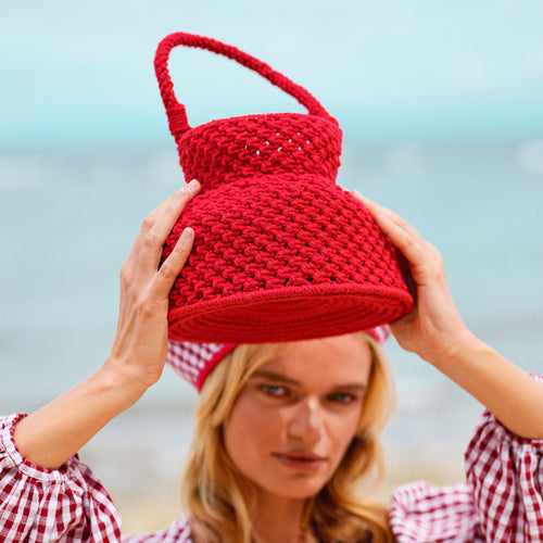 PETITE NAGA Macrame Vessel Basket Bag, in Red