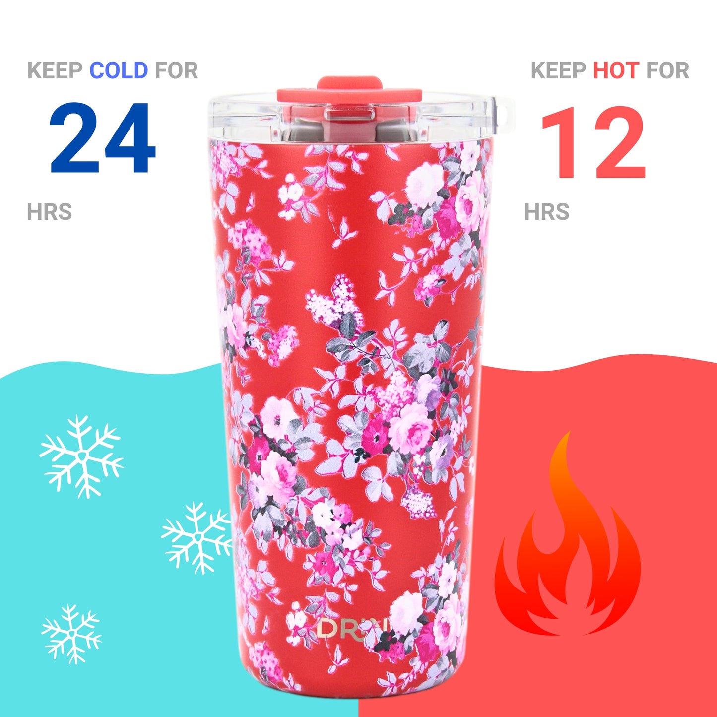 DRINCO® Seattle 20oz Insulated Tumbler Leakproof w/straw-Peony Floral