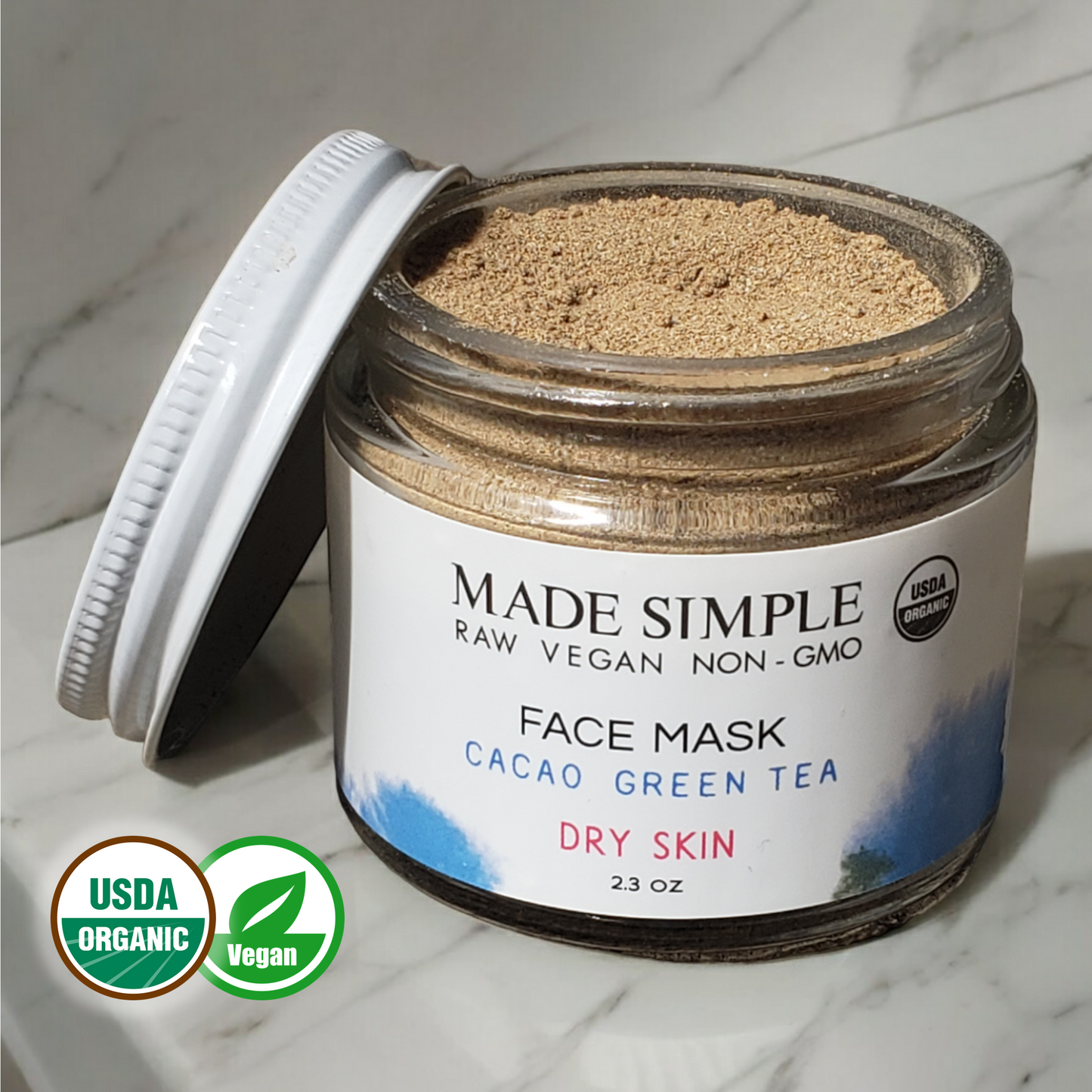 Certified Organic Vegan Cacao Green Tea Face Mask