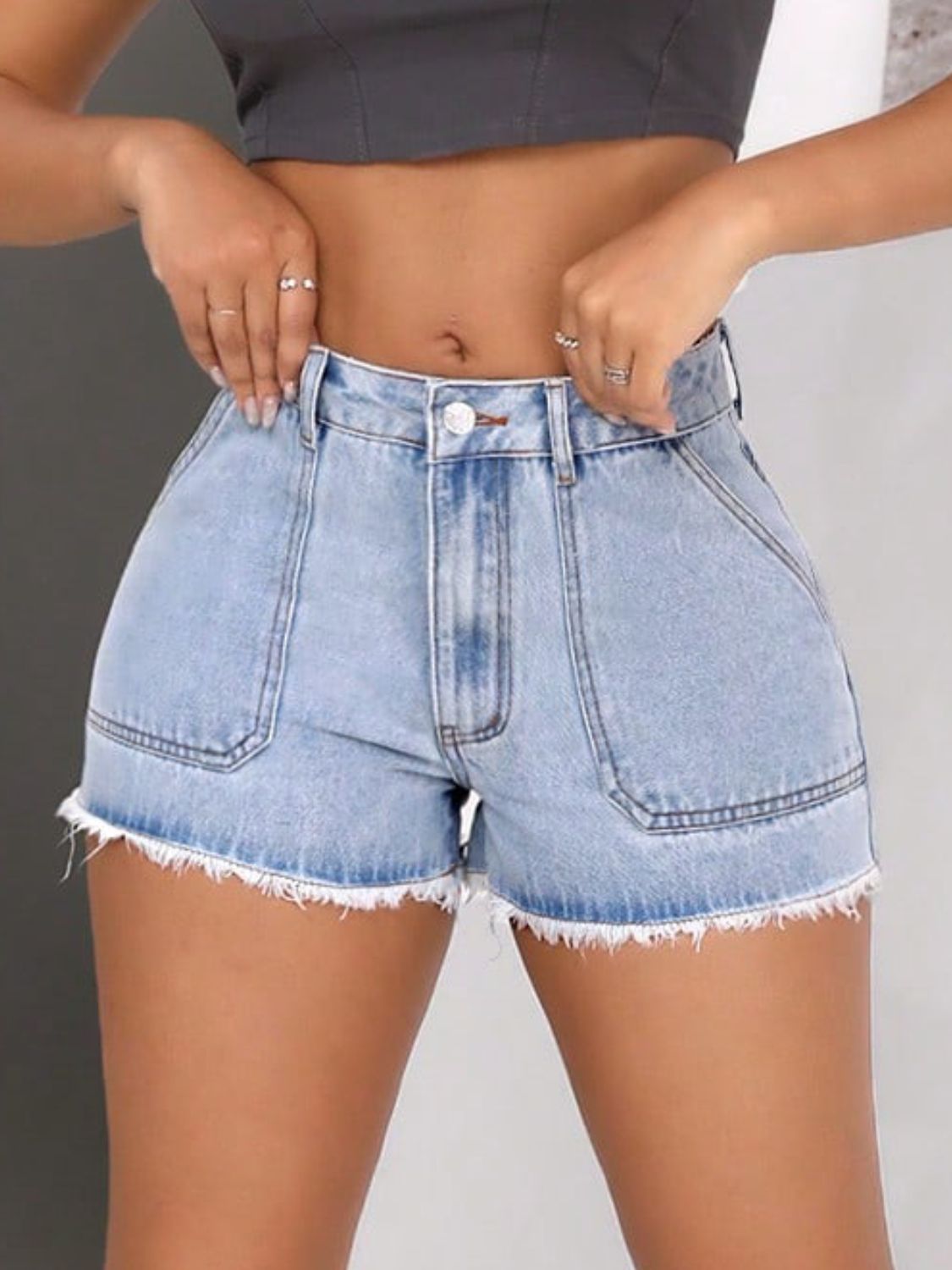 Raw Hem Pocketed Denim Shorts - JassyBae