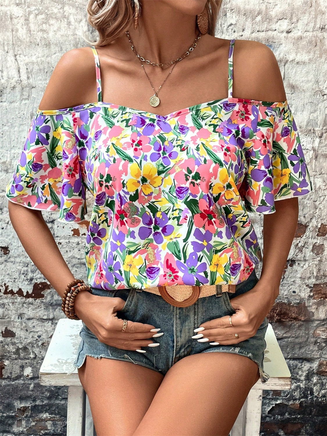 Floral Half Sleeve Blouse - JassyBae