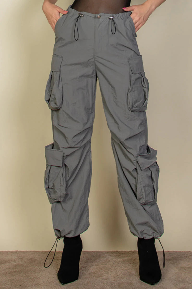 Drawstring Runched Parachute Pants