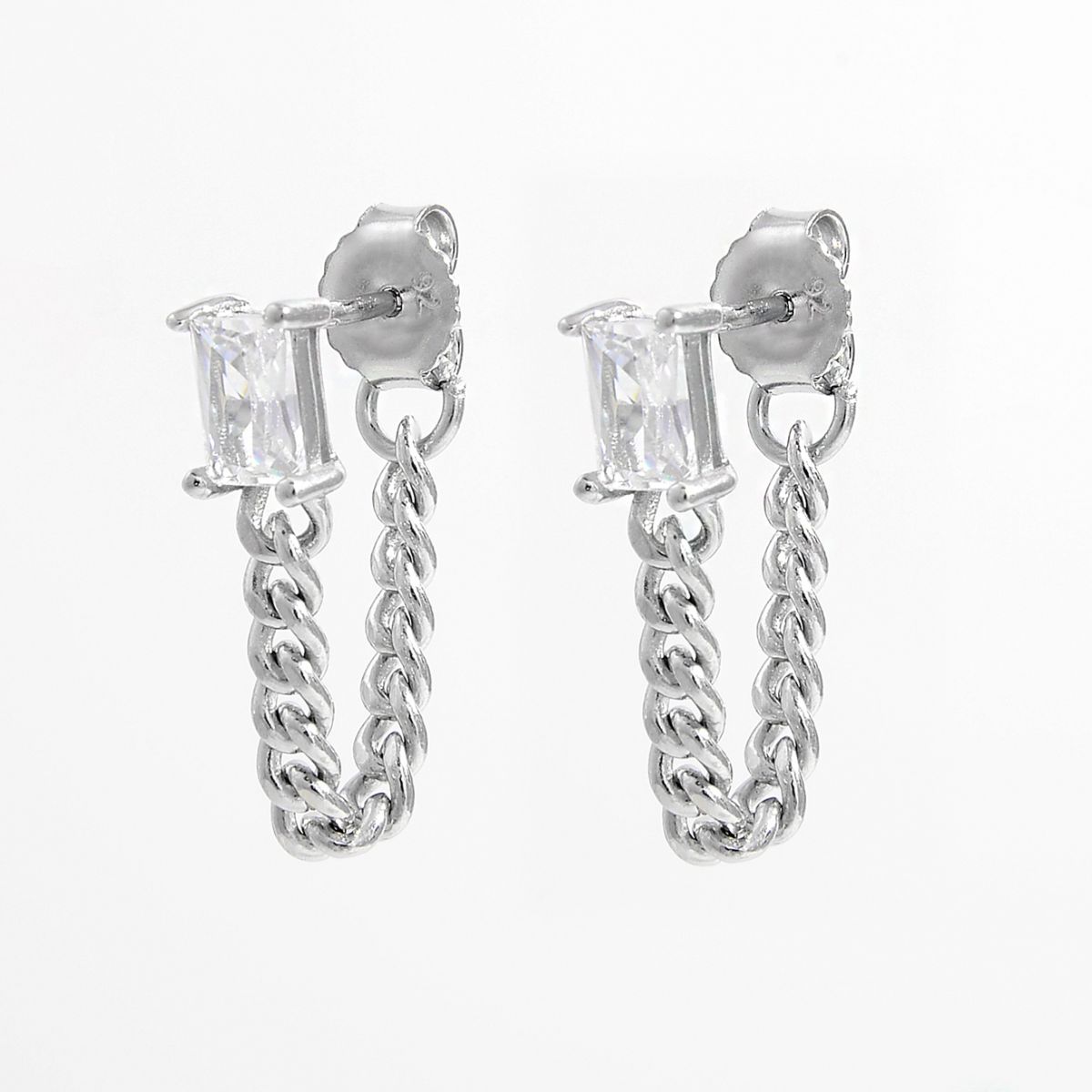 925 Sterling Silver Zircon Chain Earrings - JassyBae