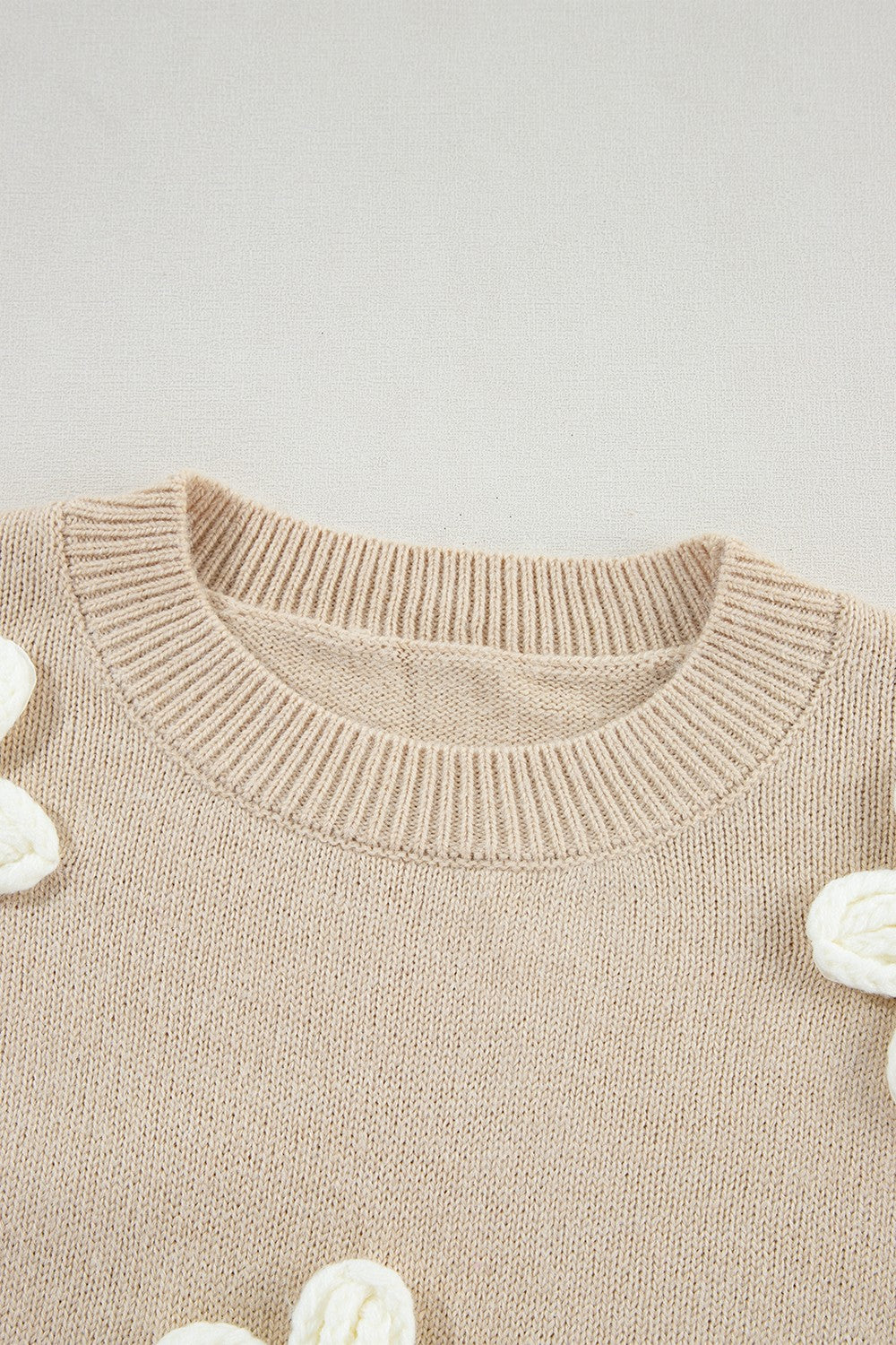 Crochet Flower Round Neck Long Sleeve Sweater - JassyBae