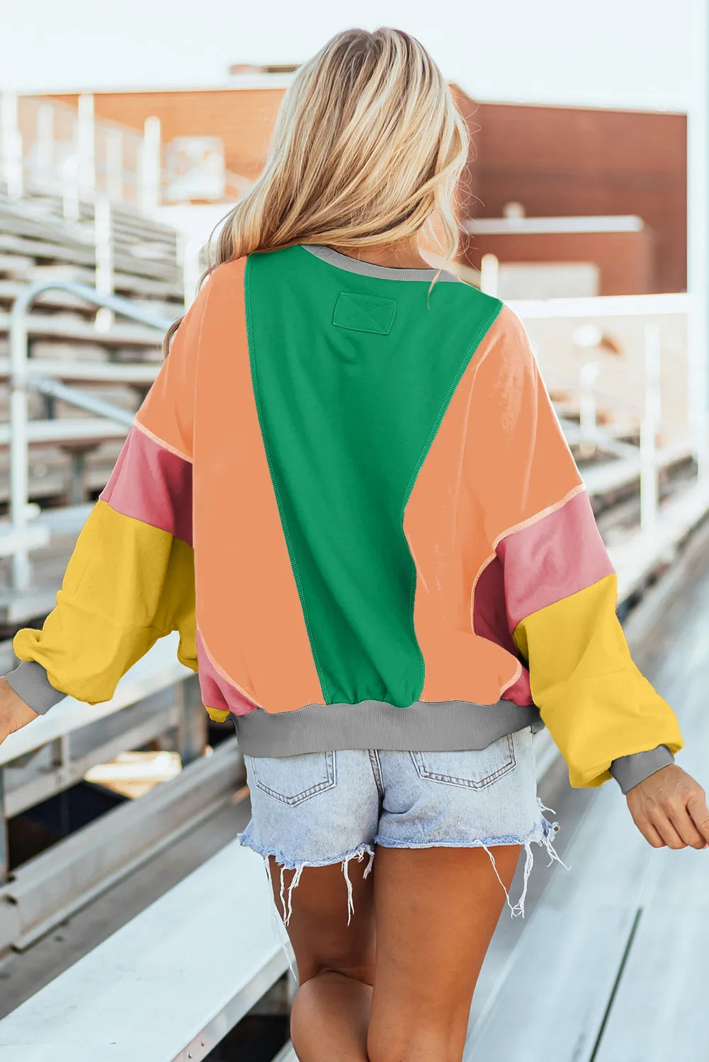 Color Block Round Neck Long Sleeve Top