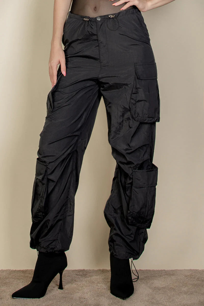 Drawstring Runched Parachute Pants