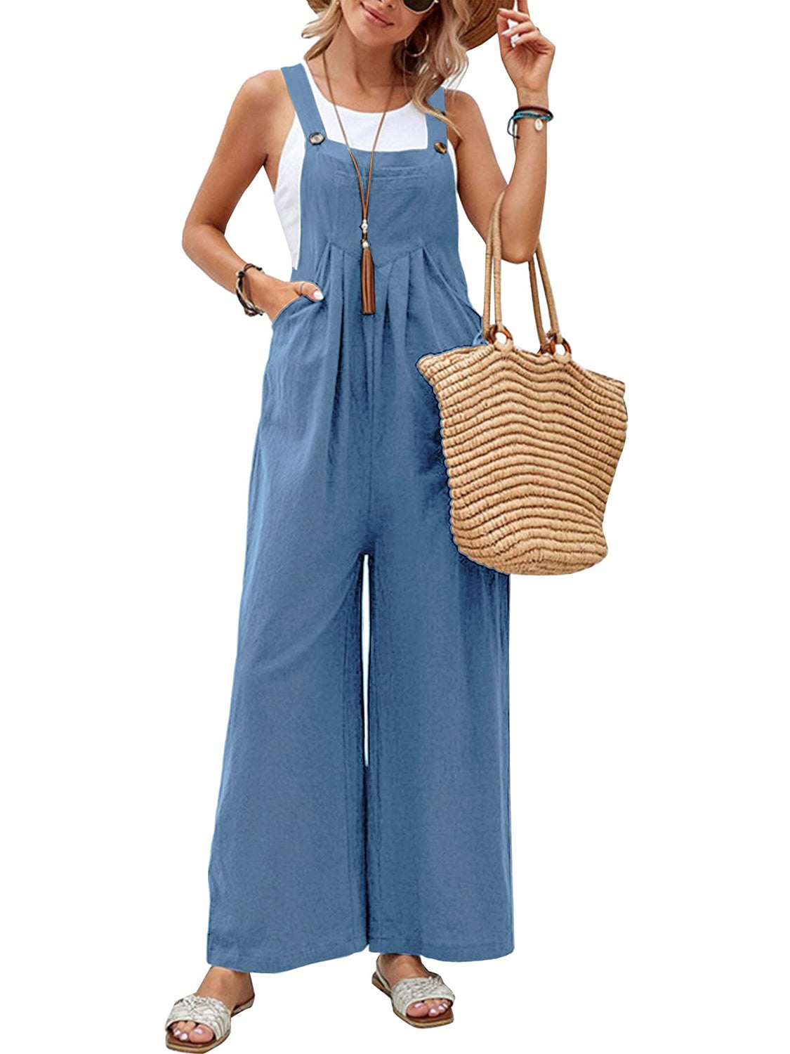 Full Size Square Neck Wide Strap Overalls - JassyBae