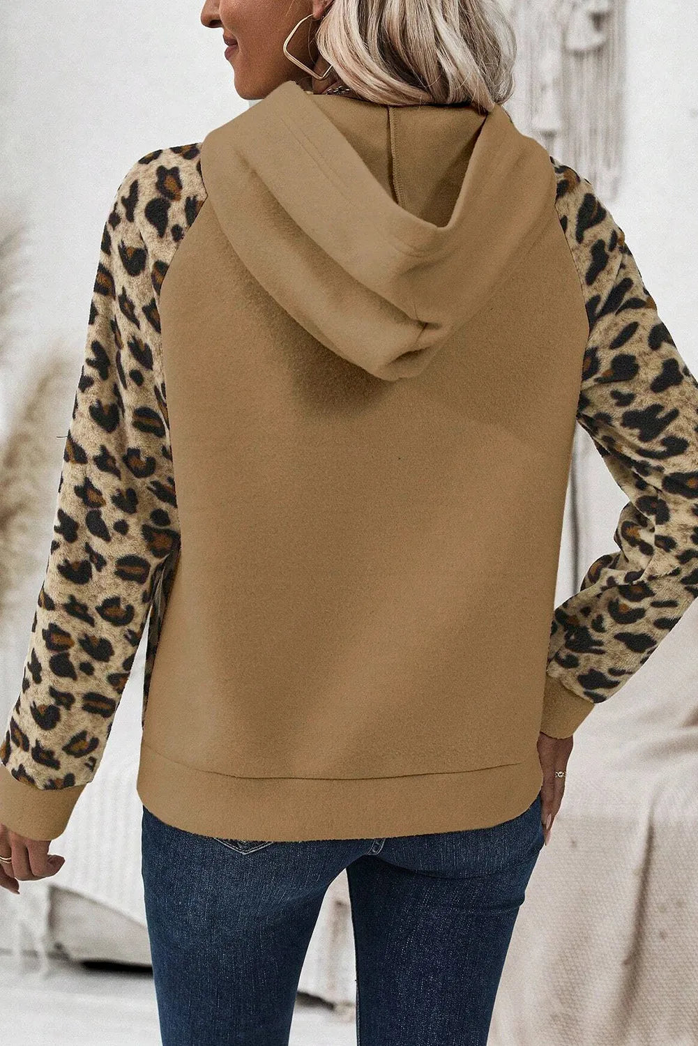 Leopard Half Button Long Sleeve Hoodie