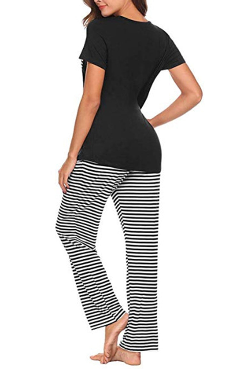 Pocketed Short Sleeve Top and Striped Pants Lounge Set - JassyBae