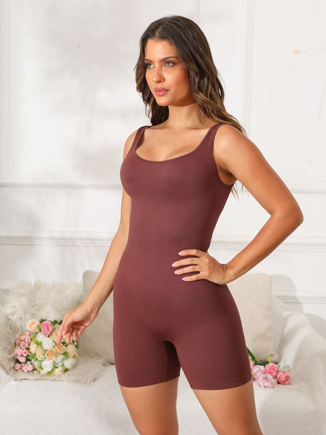 Scoop Neck Wide Strap Active Romper - JassyBae