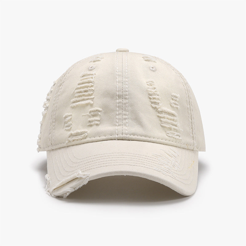 Distressed Adjustable Cotton Baseball Cap - JassyBae