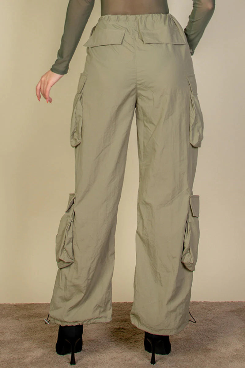 Drawstring Runched Parachute Pants