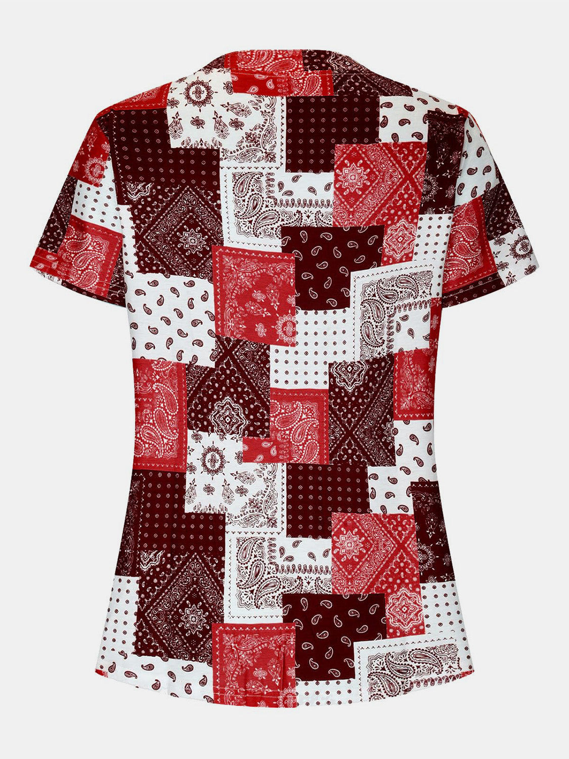 Printed Notched Short Sleeve Blouse - JassyBae