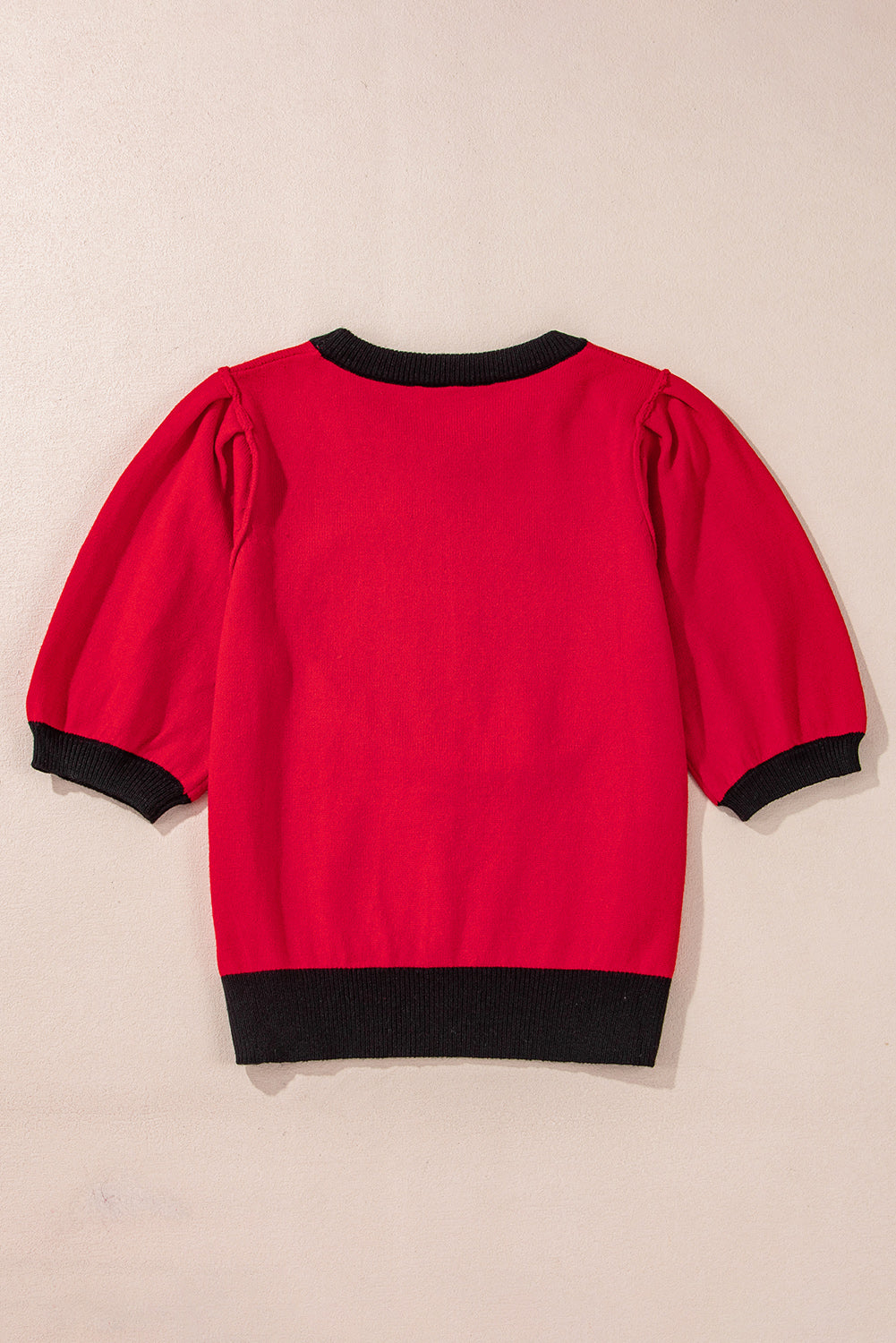 Red Sequin Puff Short Sleeve Sweater