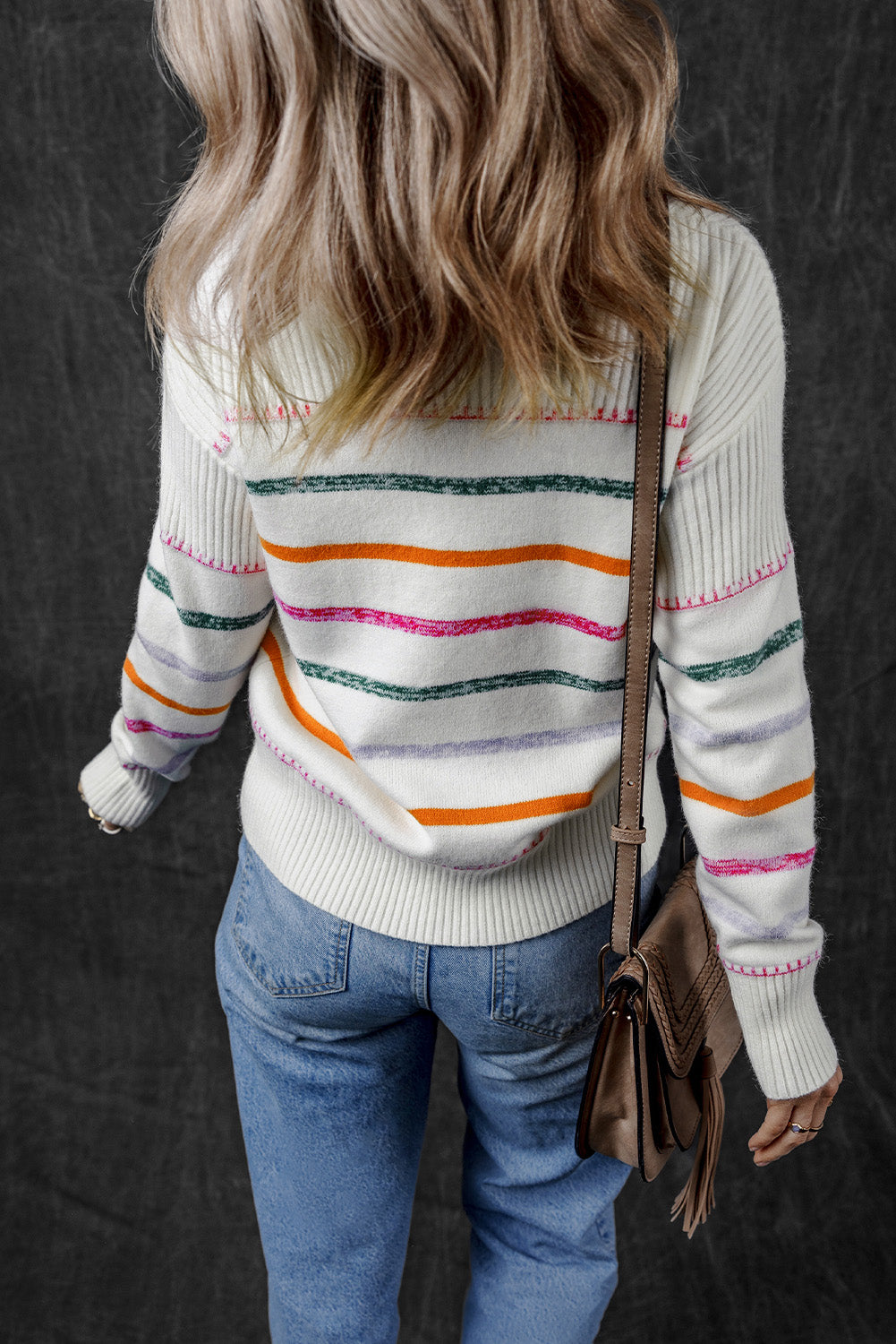 White Colorful Striped Sweater