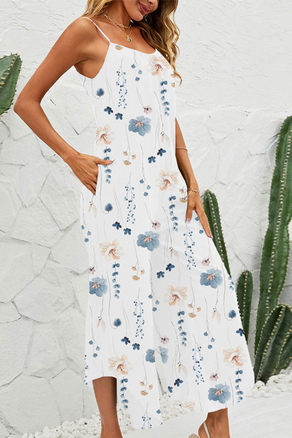 Printed Scoop Neck Wide Leg Jumpsuit