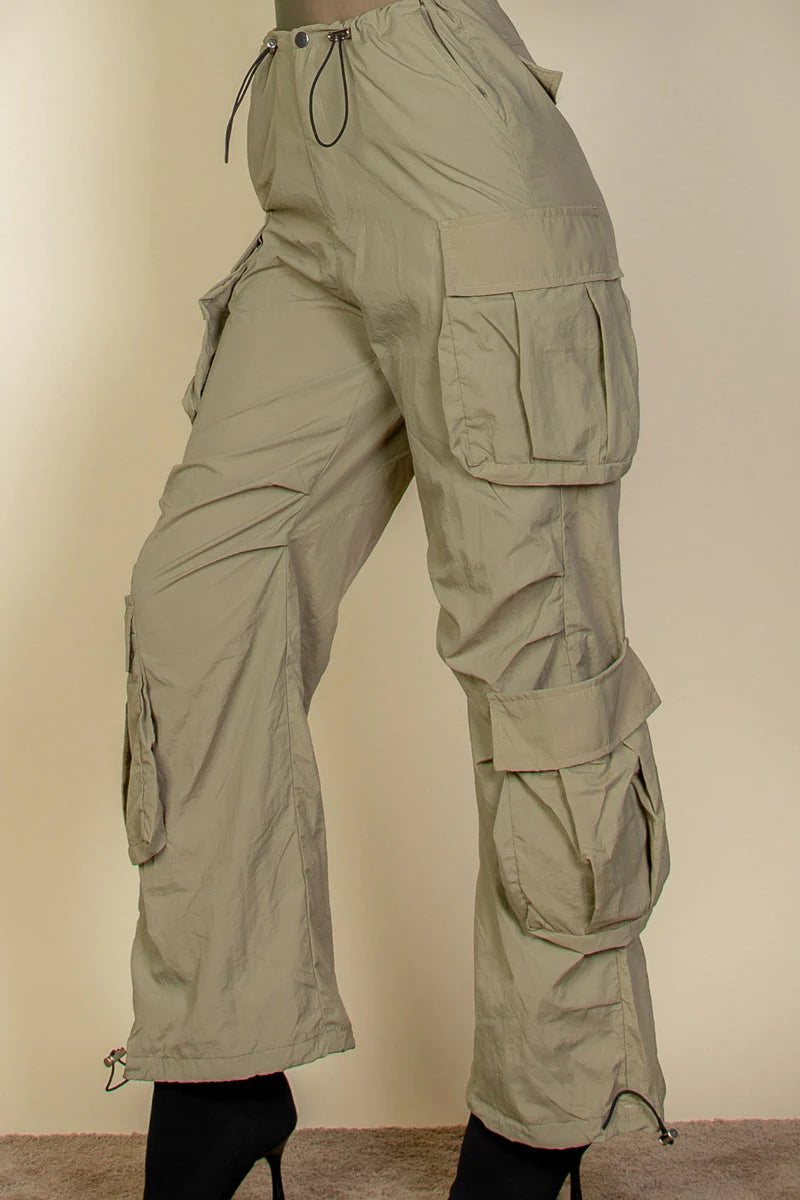 Drawstring Runched Parachute Pants