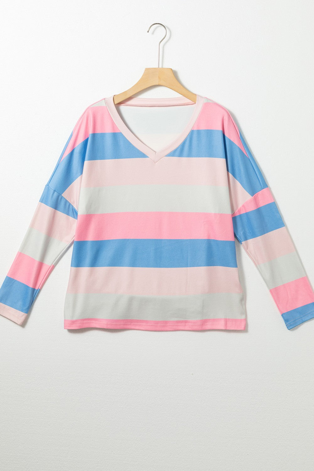 Color Block V-Neck Long Sleeve T-Shirt