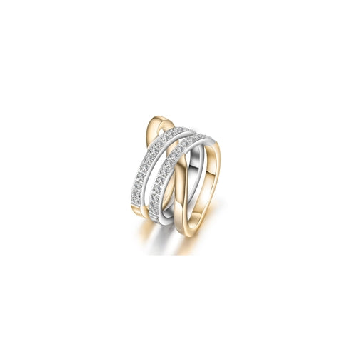 Gold Wide Band Cocktail Ring With CZ